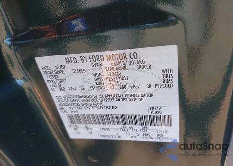 2007 Ford F-150 Stx/Xl/Xlt from USA, damaged, VIN 1FTRF12277KD16052